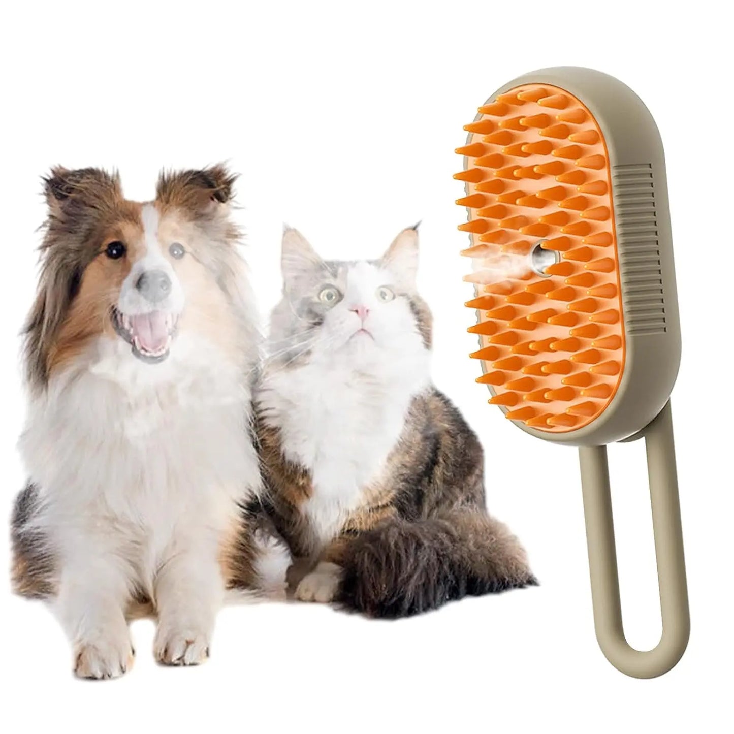 M Spoiled 2nd Generation 3-in-1 Pet Steam Brush for Dogs and Cats - Steam Grooming Comb and Water Brush for Shedding and Grooming (Khaki & White)
