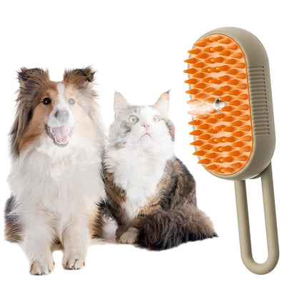 M Spoiled 2nd Generation 3-in-1 Pet Steam Brush for Dogs and Cats - Steam Grooming Comb and Water Brush for Shedding and Grooming (Khaki & White)