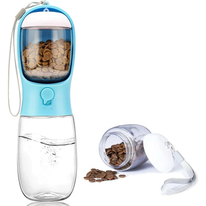 Portable Pet Water Bottle with Food Container - Outdoor Water Dispenser for Dogs and Cats (19 oz)