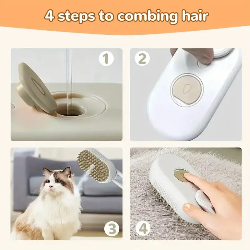 M Spoiled 2nd Generation 3-in-1 Pet Steam Brush for Dogs and Cats - Steam Grooming Comb and Water Brush for Shedding and Grooming (Khaki & White)