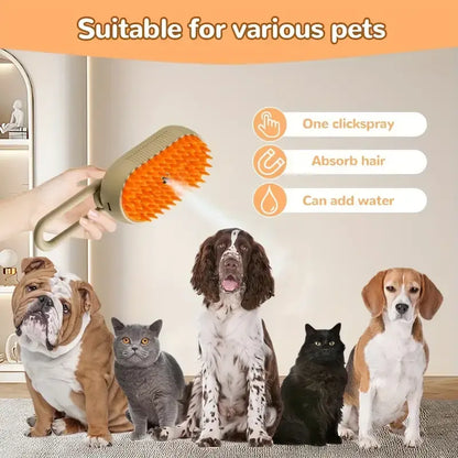 M Spoiled 2nd Generation 3-in-1 Pet Steam Brush for Dogs and Cats - Steam Grooming Comb and Water Brush for Shedding and Grooming (Khaki & White)