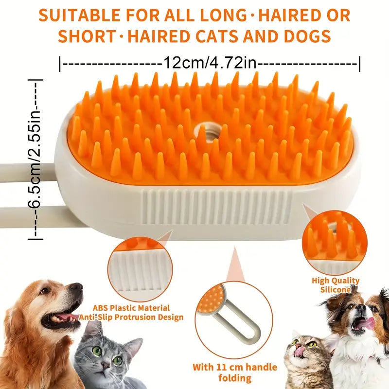 M Spoiled 2nd Generation 3-in-1 Pet Steam Brush for Dogs and Cats - Steam Grooming Comb and Water Brush for Shedding and Grooming (Khaki & White)