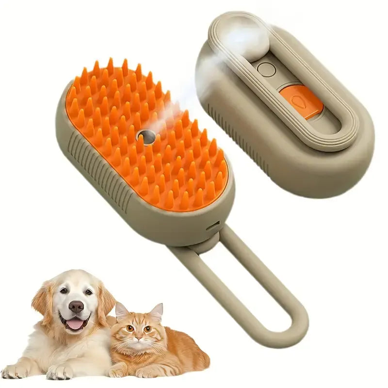 M Spoiled 2nd Generation 3-in-1 Pet Steam Brush for Dogs and Cats - Steam Grooming Comb and Water Brush for Shedding and Grooming (Khaki & White)