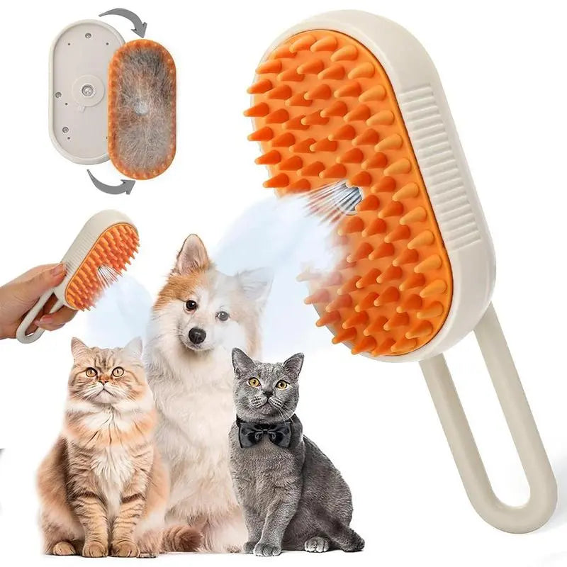 M Spoiled 2nd Generation 3-in-1 Pet Steam Brush for Dogs and Cats - Steam Grooming Comb and Water Brush for Shedding and Grooming (Khaki & White)