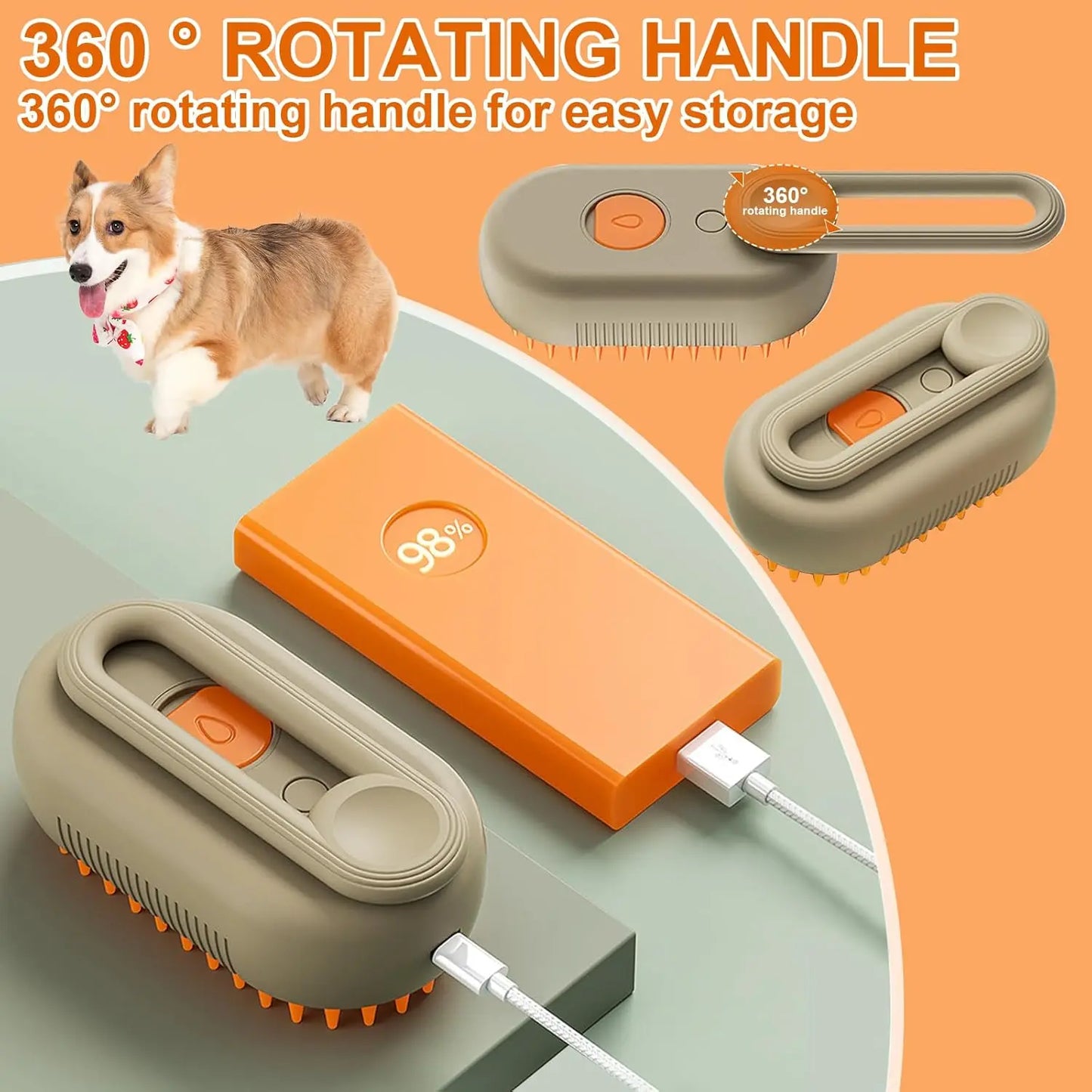 M Spoiled 2nd Generation 3-in-1 Pet Steam Brush for Dogs and Cats - Steam Grooming Comb and Water Brush for Shedding and Grooming (Khaki & White)