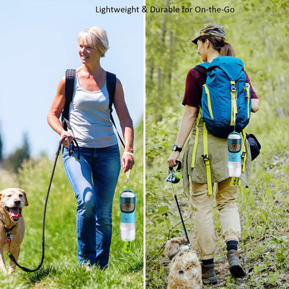 Portable Pet Water Bottle with Food Container - Outdoor Water Dispenser for Dogs and Cats (19 oz)