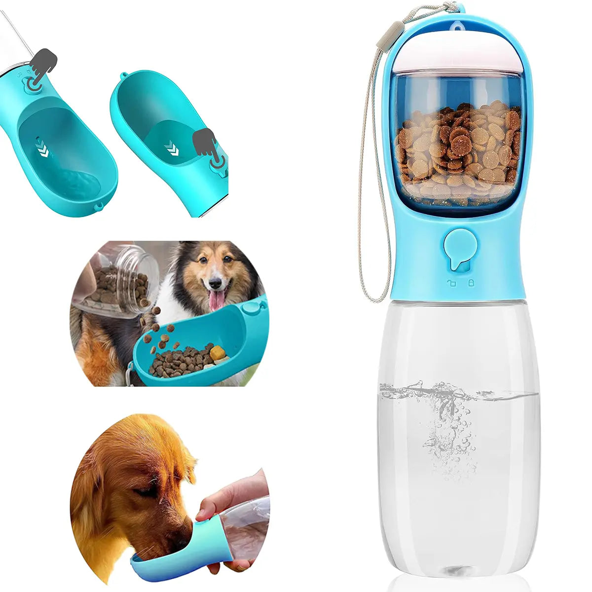 Portable Pet Water Bottle with Food Container - Outdoor Water Dispenser for Dogs and Cats (19 oz)