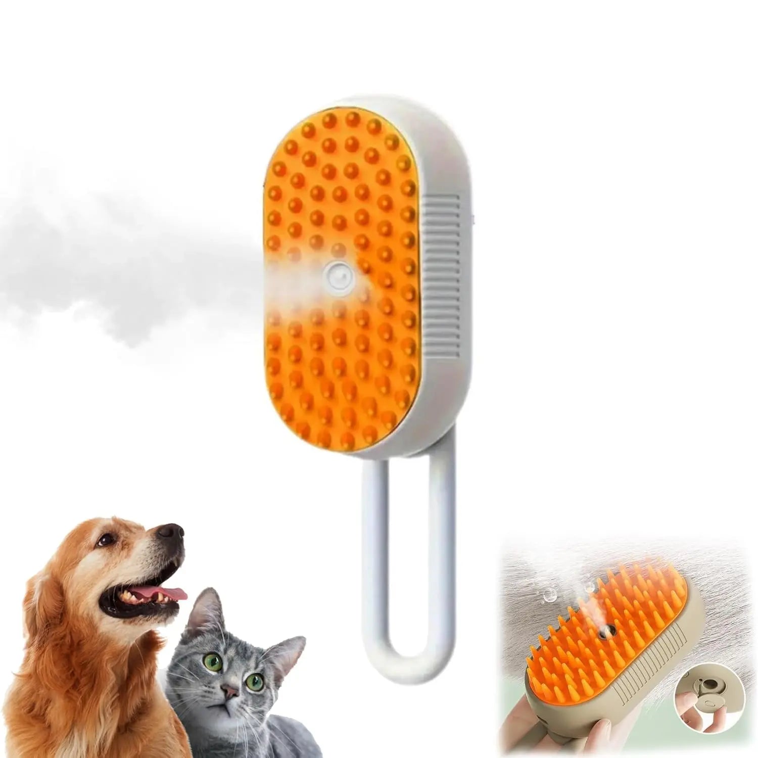 M Spoiled 2nd Generation 3-in-1 Pet Steam Brush for Dogs and Cats - Steam Grooming Comb and Water Brush for Shedding and Grooming (Khaki & White)